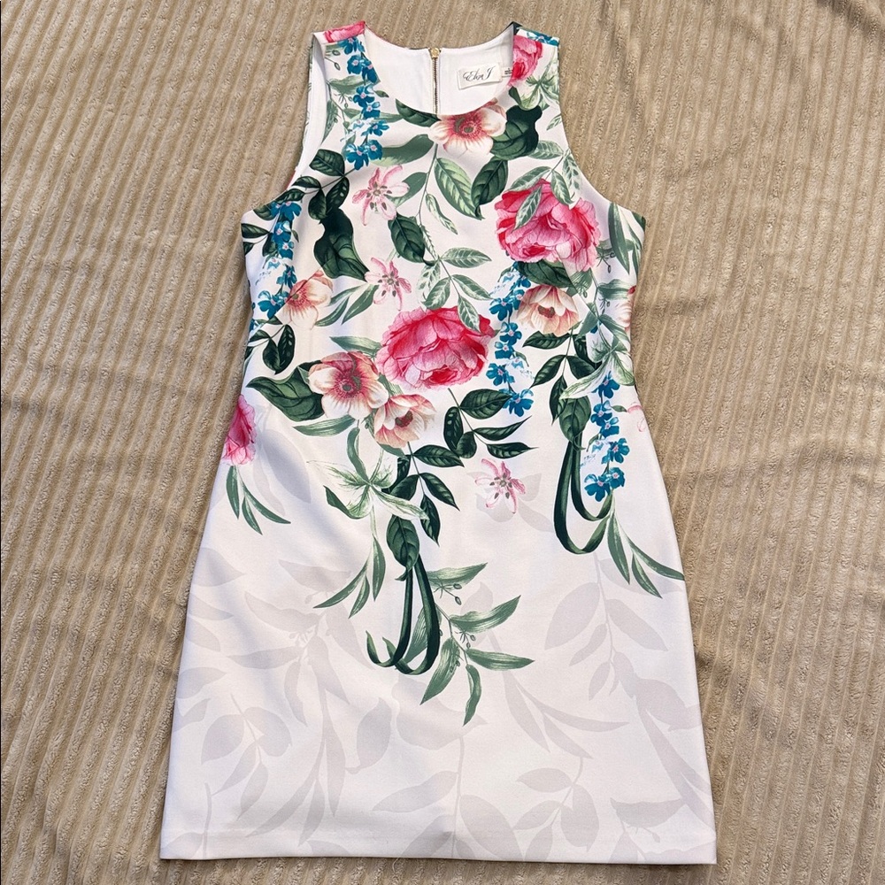 Eliza J Floral Mini Dress in Off White and Pink